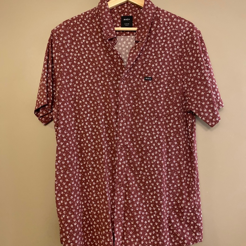 RVCA Maroon Floral Casual Button Down Shirt
